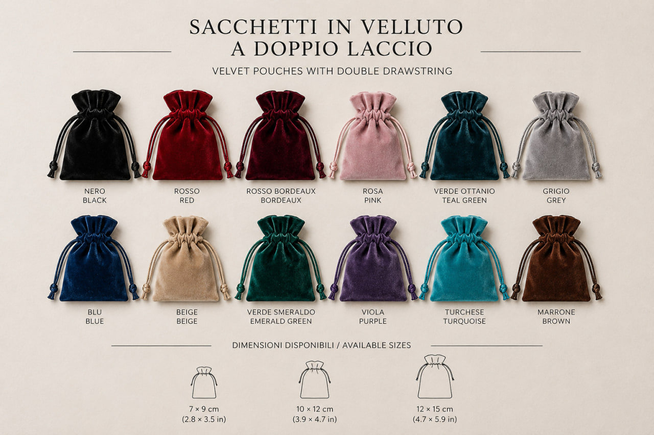 Velvet pouches with double drawstring colors and sizes