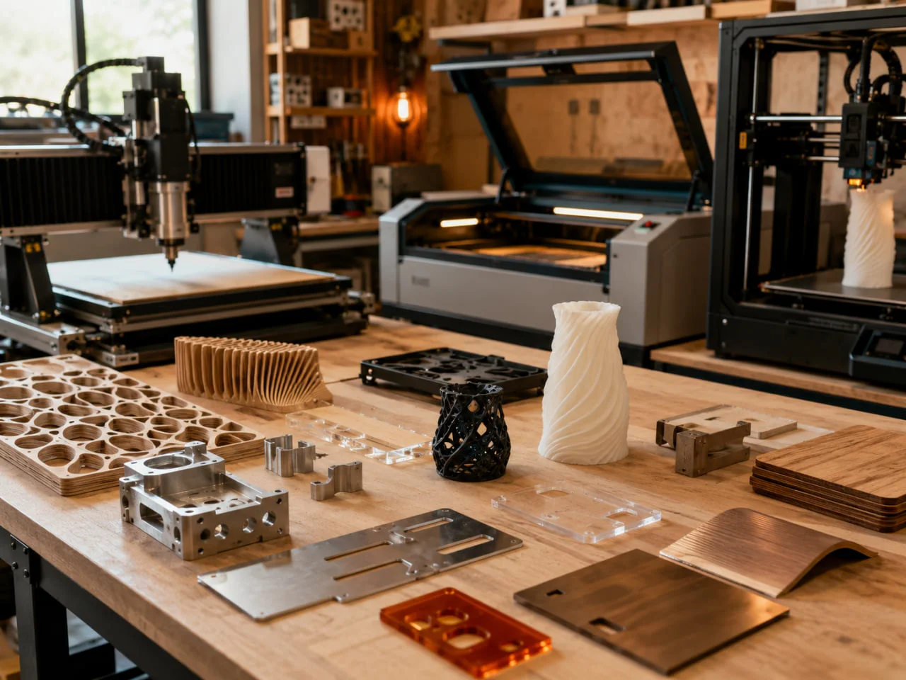 Workshop with CNC, laser cutting and 3D-printing prototypes